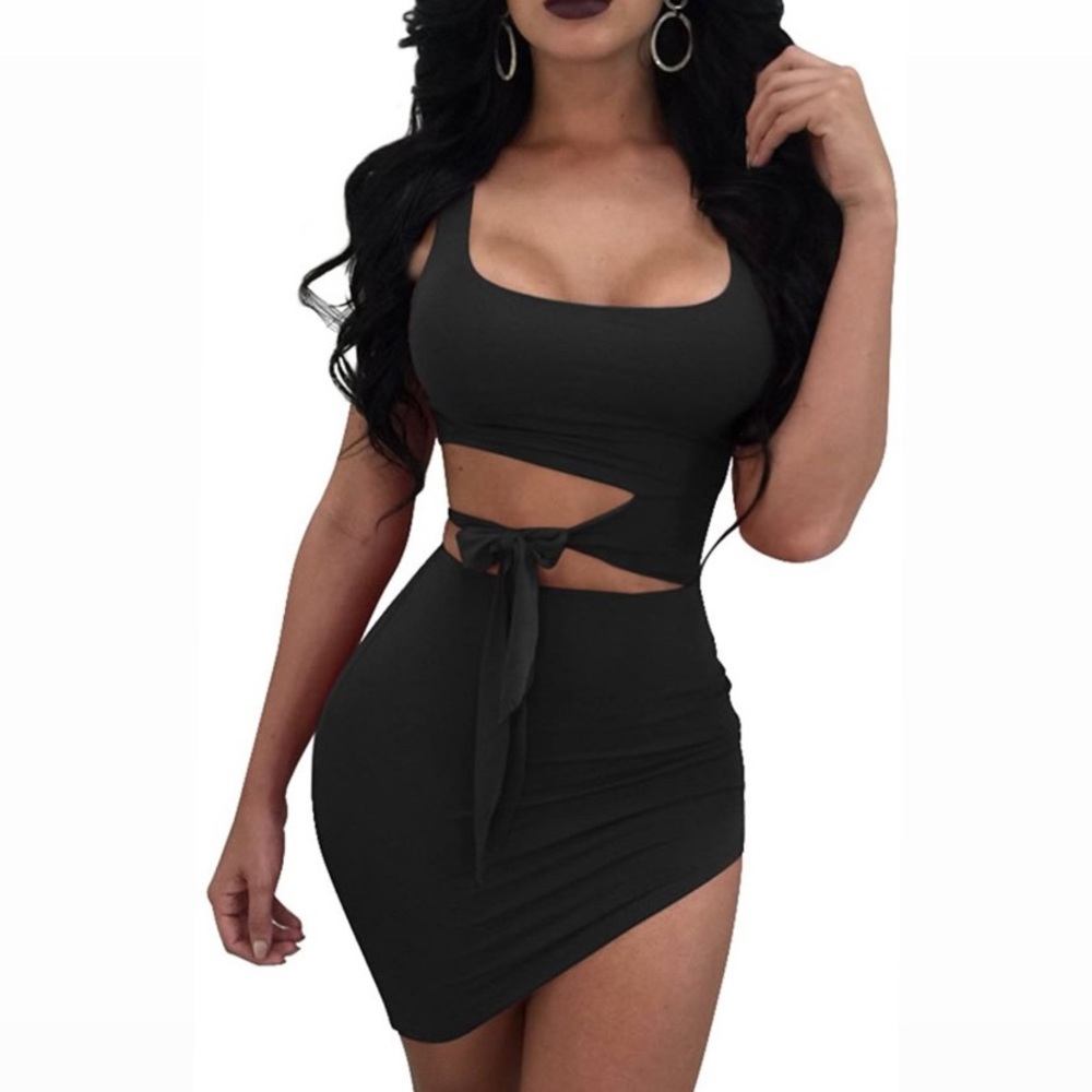 Womens Sexy Bodycon Cut Out Sleeveless Outfit Mini Club Tank Dress